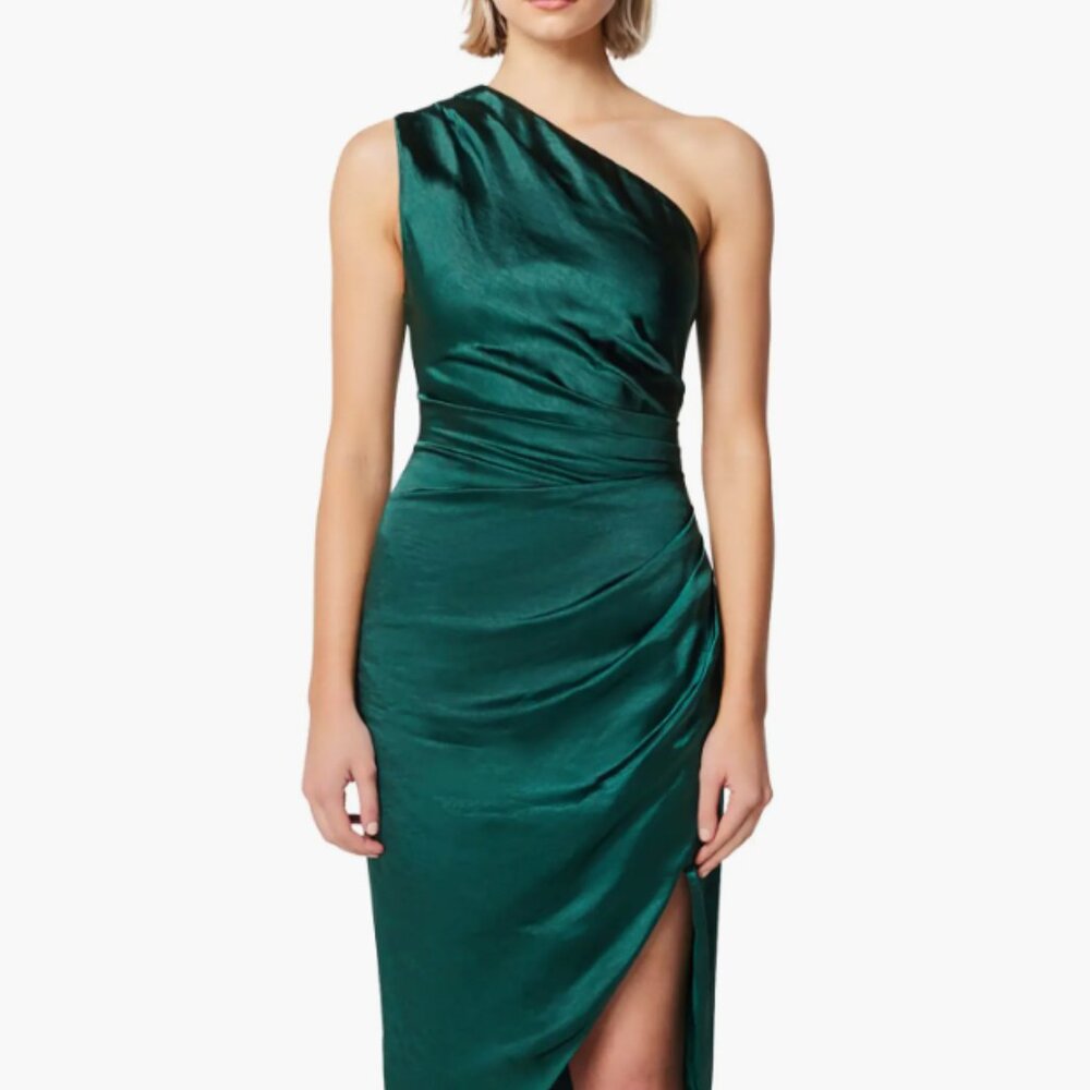 Elliatt Cassini One-Shoulder Asymmetric Ruched Midi Dress- Size Small